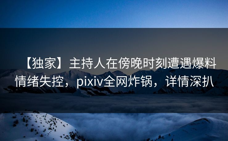 【独家】主持人在傍晚时刻遭遇爆料情绪失控，pixiv全网炸锅，详情深扒